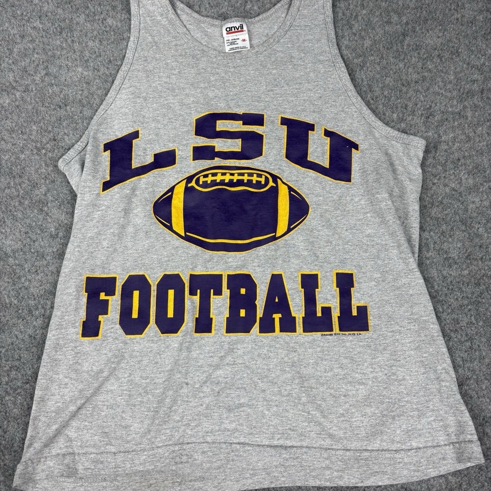 Vintage LSU Tigers Tank Top Mens Medium Gray Y2K Football Graphic NCAA Anvil Tag